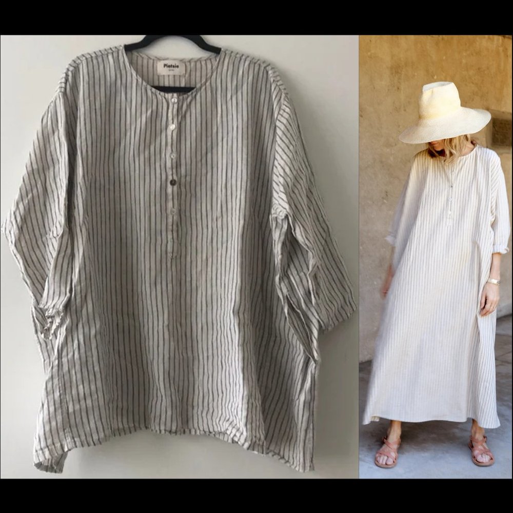 New Pietsie Tunis caftan shortened lagenlook linen popover oversized relax tunic